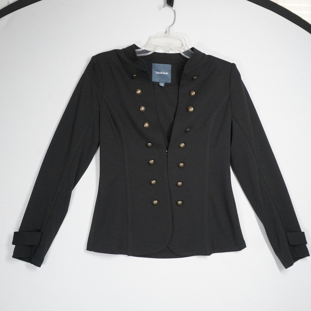 ModCloth Black Military Blazer Jacket Brass Buttons Stand Collar Small Steampunk